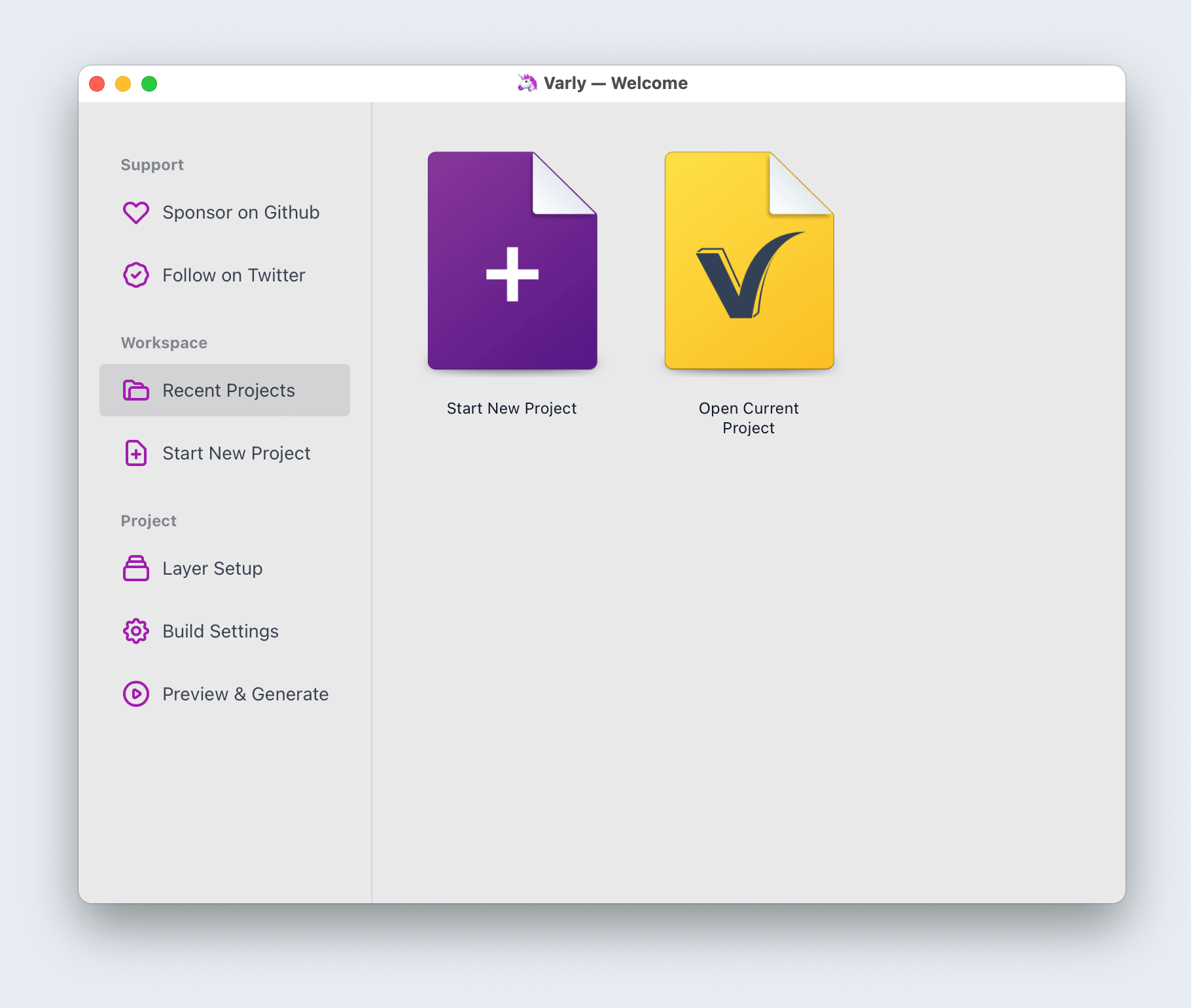 Varly for Mac - Welcome Screen